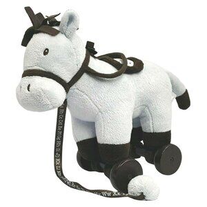 Piccolochic Baby Blue Stuffed Animal Pull Horse Wood Wheels Toy Plush Doll Pony